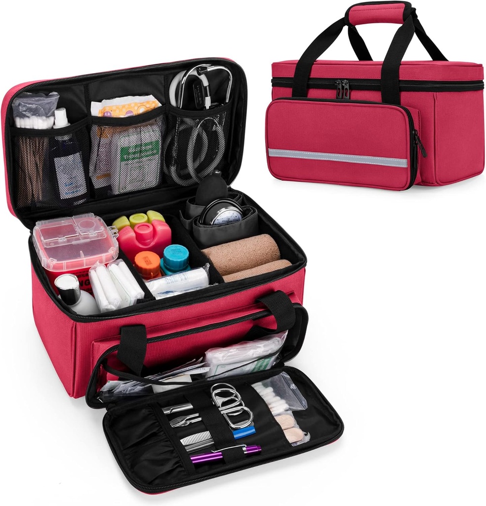 CURMIO Small EHBO Bag Leeg, Familie EHBO Kit Case, Medicine Storage Organizer Box voor thuis en reizen, Rood (Patent in afwachting)