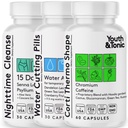 Jeugd & Tonic Sculpt Shred Cleanse Detox 3X Weight Loss Pillen: Apetite Suppressant, Fat Burner, Energy Booster & Nighttime Cleanse voor Diet 120 Pillen
