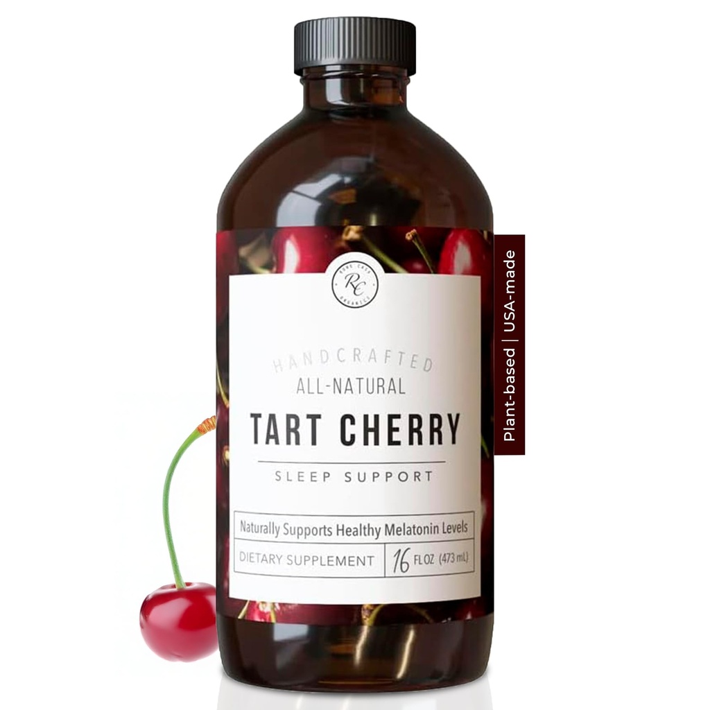 Rowe Casa Organics Tart Cherry Organic Sleep Support with Valerian Root, soutient la régulation du cycle du sommeil et la récupération musculaire (16 Fl Ounces)