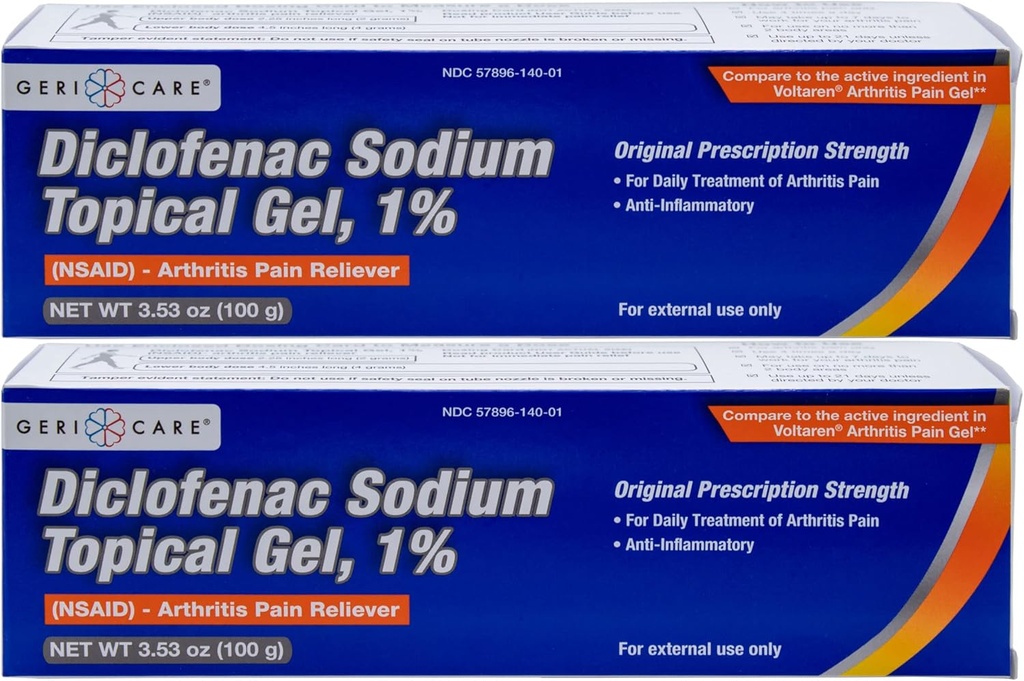 GeriCare Topical Artritis Pain Relief Gel Diclofenac Natrium 1% (NSAID) Hand Pols Elbow Voet Enkel Knie Extra sterke pijn Relever- Anti-inflammatoire Artritis Pijn Behandeling, 3.53oz (2 Pack)