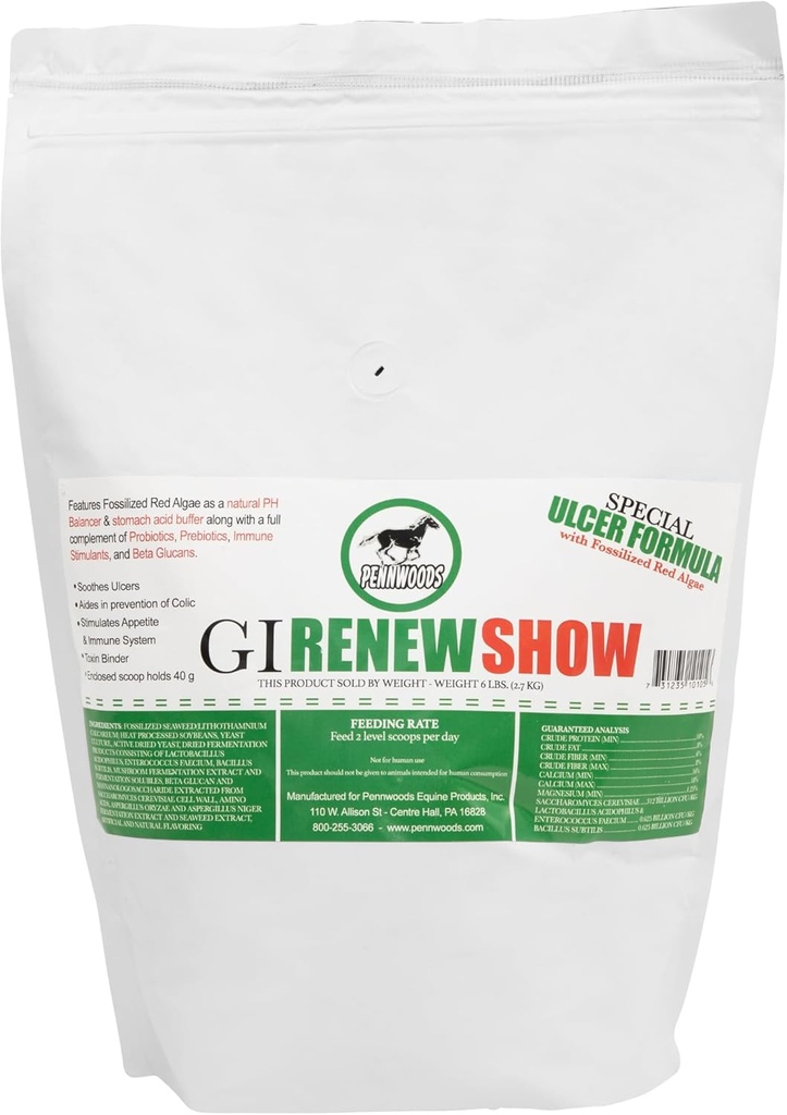 Pennwoods GI Renew Show, Probiotica voor Equine, Immuun en Appetite Stimulatie, Prebiotica, Digestieve Enzymen 