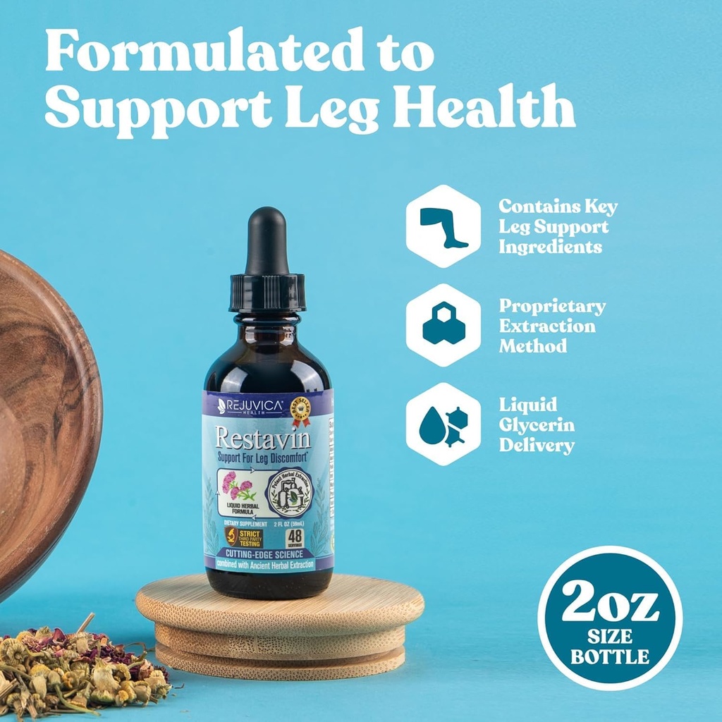 Restavin - Advanced Leg Support Supplement - Vloeibare levering voor betere absorptie - Vitamine C, ijzer, Valeriaan, Kurkuma, Magnesium & Meer!