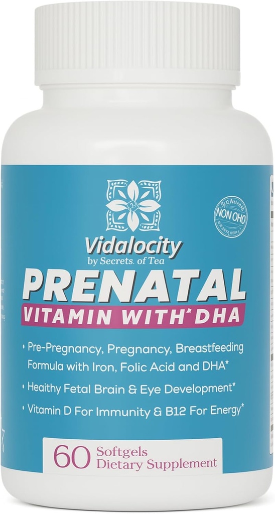 Vidalocity Prenatale vitamines voor vrouwen, Multivitamine Capsules: Omega 3 Visolie (EPA/DHA), Magnesium, Folaat, Vitamine D3, C, Vitamine B12, B6, Vitamine A, K & Zink, 60 Tellen (60 Dagen Levering)
