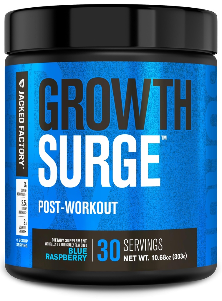 Ge Jacked Factory Growth Surge Create Post Workout w/L-Carnitine - Dagelijks spier Builder & Recovery Supplement met Creatine Monohydraat, Betaine, L-Carnitine L-Tartrate - 30 porties, Blue Raspberry