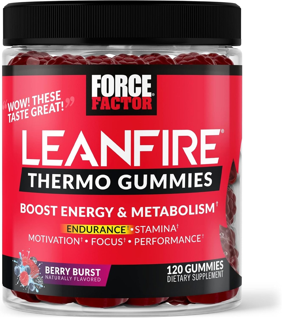 Facteur de force LeanFire Thermo Gummies avec des vitamines B12, caféine, et haricots verts, énergie Boost, métabolisme, endurance, endurance, motivation, focus, & performance, Gummies préentraînement, 120 Gummies