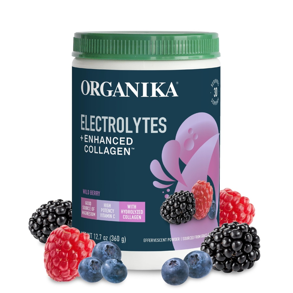 Organikа Electrolytes with Enhanced Collageen Powder for Women & Men - 13 oz - Wild Berry-Flavored Bruisende Electrolyte & Collageen Drink Mix - Deep Hydration, Mobility, Skin, Hair, & Nails