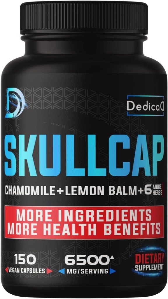 9in1 Skullcap Herb Supplement 5 maanden voor gezondheid te slapen, Mood & Immune - 6500mg Geconcentreerd met kamille, citroenbalsem, passiebloem, Ashwagandha & meer, Niet-GMO, Glutenvrije, 150 Vegan Capsules