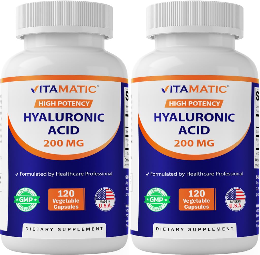 Vitamatic 2 Pack Hyaluronzuursupplementen 200mg - Ondersteunt gezonde Connective Weefsel en gewrichten - Bevorderen Jeugdige gezonde huid - Totaal 240 Capsules