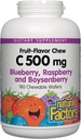 Natuurlijke factoren, Kauwbare vitamine C 500 mg, Ondersteunt Immune Health, Bones, Tanden en Gums, Bosbes, Framboos en Boysenberry, 180 Tellen (Pack of 1)