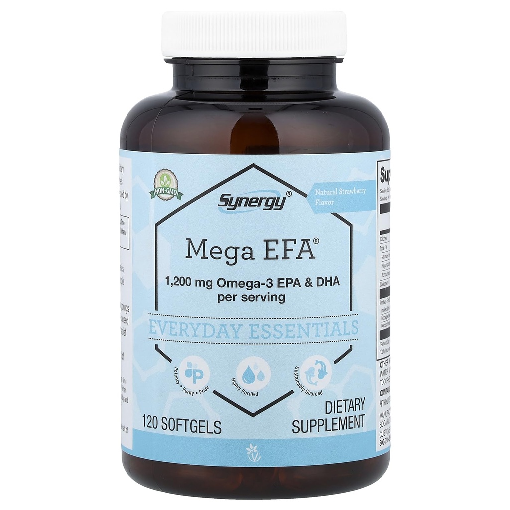 Vitacost Synergy Mega EFA 1200 Omega 3 EPA en DHA met natuurlijke aardbeien 120 Softgels
