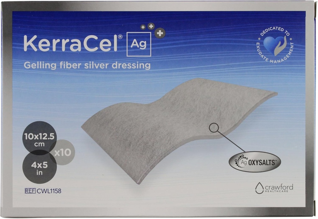 Ag 4" x 5" Gelling Fiber Silver Would Dressing (CWL1158) - Absorbings and Isolaten Wond Drainage and Kills Bacteria, Micro-Contours to Wound Bed, Handhaaft gezonde vochtniveaus (box van 10)