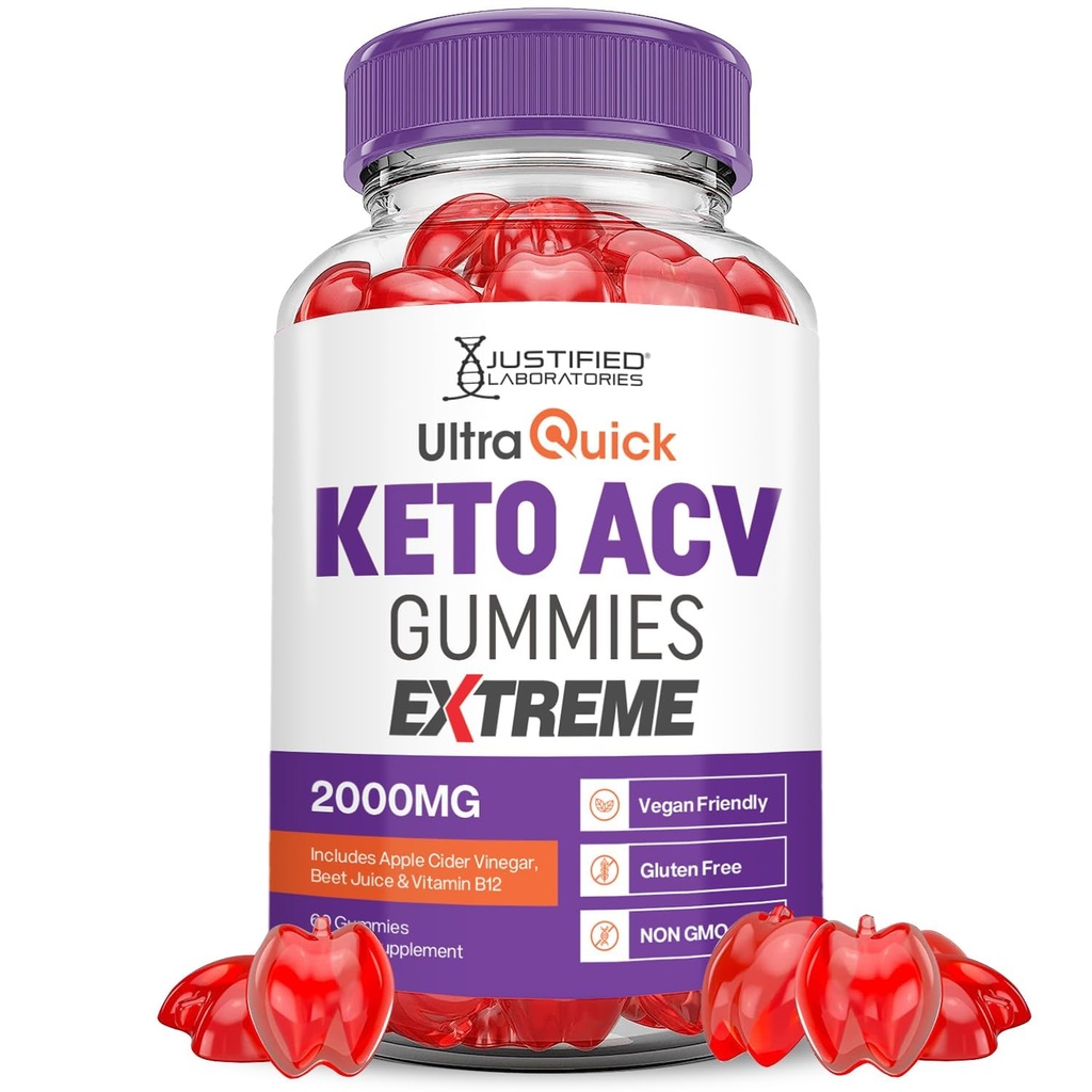 Ultra Quick Keto ACV Gummies Extreme 2000MG Ultraquick Keto Gummies Apple Cider Vinegar Geformuleerd met Granaatappel Beet Sap Poeder B12 Vegan Non GMO 60 Gummys