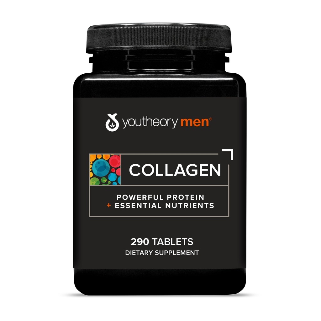 Collagène pour hommes Youtheory - 5 000 mg - Supplément de collagène quotidien pour hommes - avec 18 acides aminés - articulaires, os, muscles, croissance des cheveux, ongles et soutien de la peau* - 290 comprimés (approvisionnement de 48 jours)