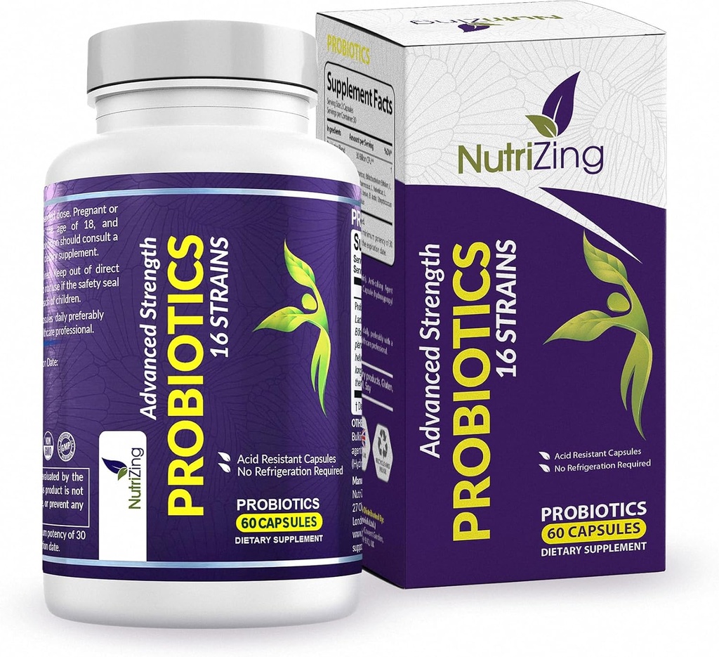 Nutrizing Vegan Probiotica voor de spijsvertering van de gezondheid - 30 miljard CFU & 16 stammen - Bifidobacterium & Lactobacillus Probiotica voor mannen en vrouwen - Vertraagde introductie Probiotische Gut Health Supplement