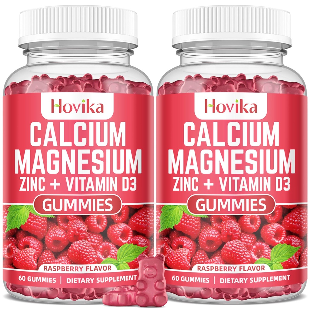 Calcium Magnesium Zinc Gummies with Potassium Vitamin C, B6, D3, K2 - Calcium for Women & Men - Calcium Magnesium Zinc Multi Vitamin Supplement for Bones, Muscles, Teeth, Calm, Mood - 2 Pack - 60 Cts