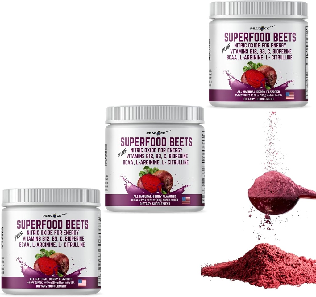 Superfood bietenpoeder, 10.59oz (verpakking van 12) - Rode bietenpoeder Biologische bietenwortel Blend with Green Tea & Berry Flavor, Non-GMO, Plant-Based Drink Mix