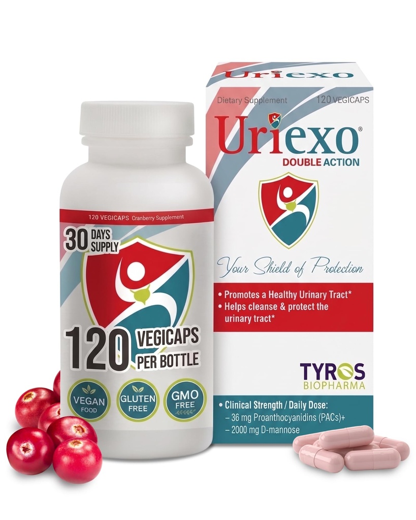 Uriexo Double Action Capsules, Cranberry pil voor vrouwen en mannen supplement, urinetrek reiniging en bescherming ondersteunt Wellness & Vertrouwen - 30 dagen levering