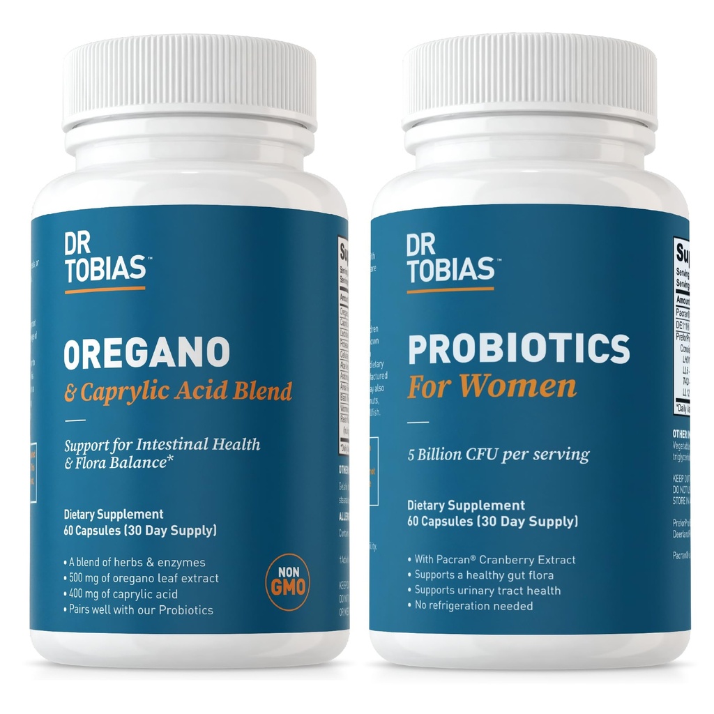 Dr Tobias Oregano et Caprylic Acid Blend and Probiotics for Women - Supports Gut, Immune, and Urinary Health, Non-OGM