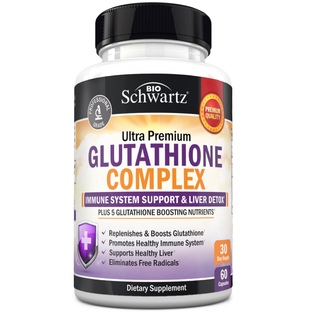BioSchwartz Glutathion Supplement 500mg - Lever Detox met Quercetine, Vitamine C, Melkdistel, Alpha Lipoïnezuur - Immune Support Pill - Enhanced Immunity Defense Health Formula - 60 Capsules