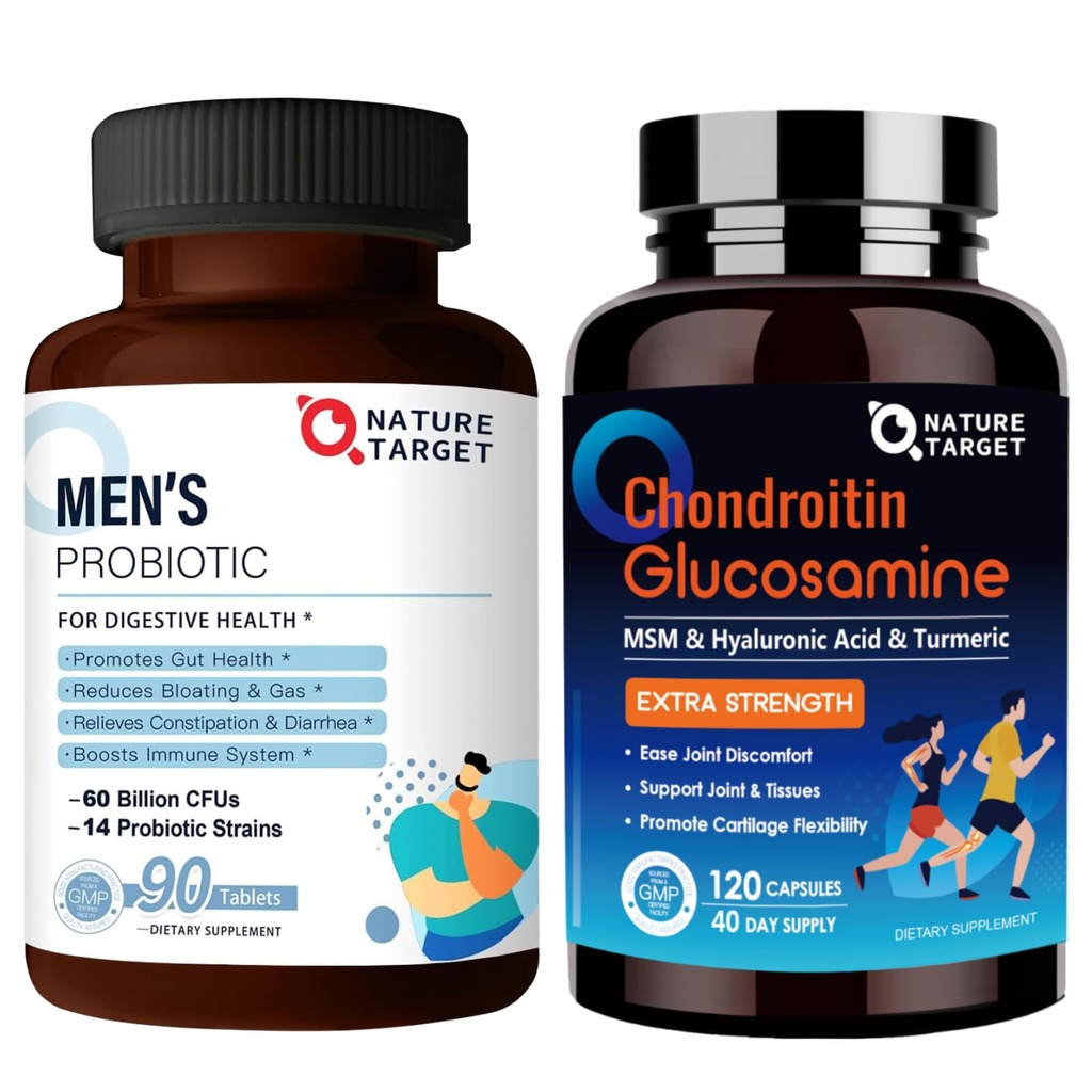 NATUUR TARGET Probiotica voor mannen met mannen verzorging Supplement, Glucosamine Chondroitin MSM, Gezamenlijke Ondersteuning Supplement, Shellfish Gratis