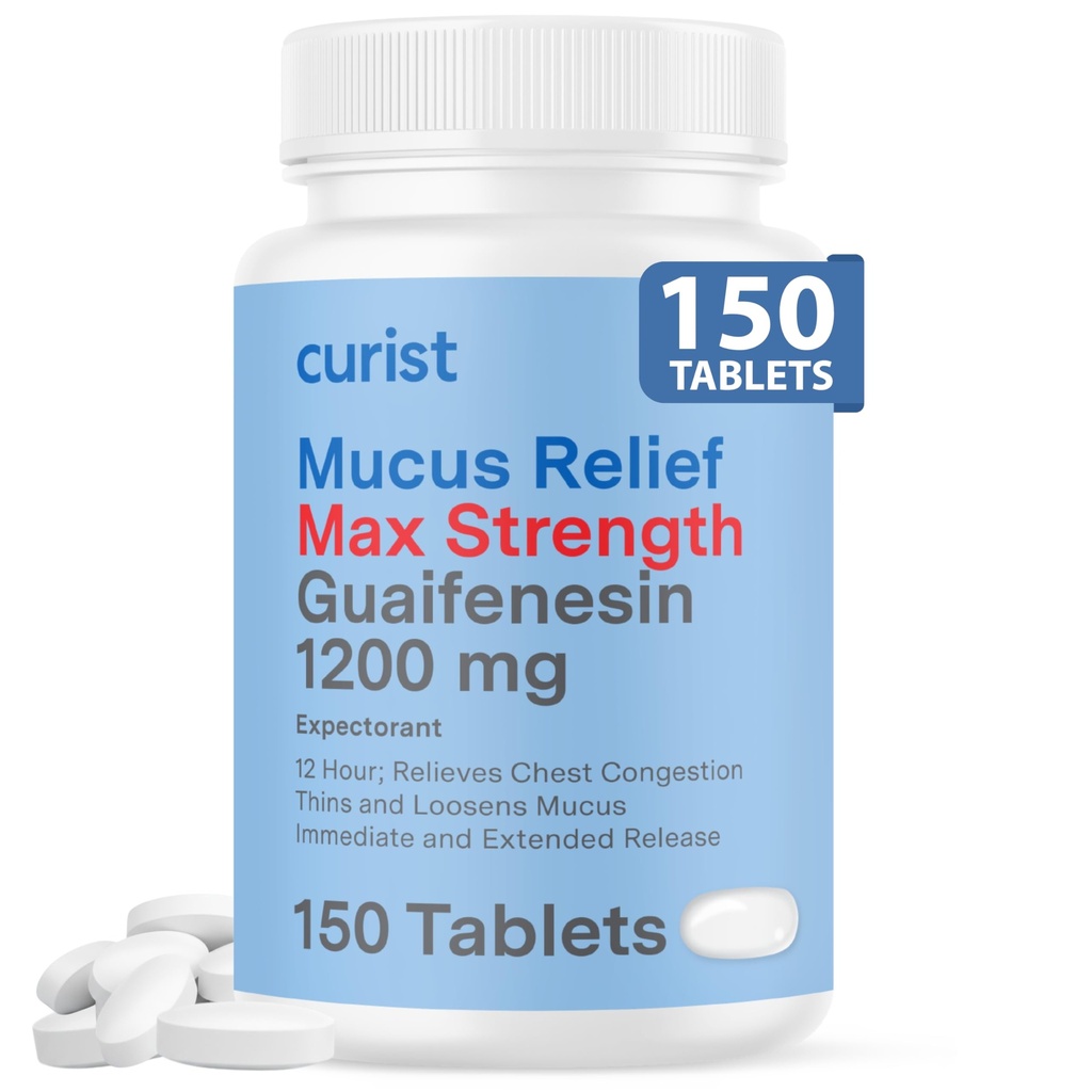 Curist Guaifenesin 1200 Mg Uitgebreide Release Tablets - 150 Tel Maximum Strength Slijm Relief Tablets OTC - Duidelijke Congestie