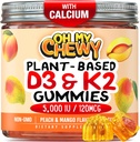 Center-Filed Vitamine D3 K2 Gummies - Kids, Teens & Adults - Supplement for Healthy Teeth, Bone, Energy & Immunity - 5000 IE D3, 120 mcg K2(MK-7), 120 mg Calcium - Vegan & Non-GMO - 120 Tel.