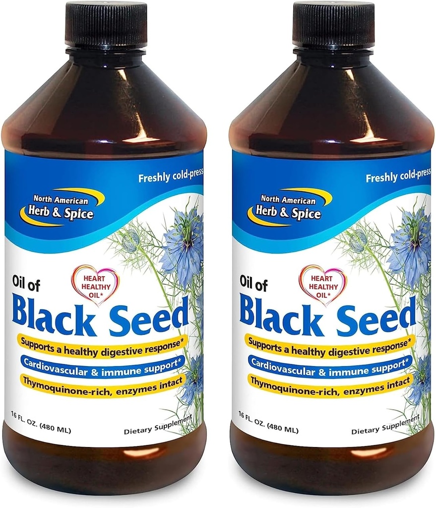 NOORD AMERICAN HERB & SPICE Black Seed Oil - 16 fl oz, Pack of 2 - Digestieve & Immuun Support - Non-GMO - 192 Totaal porties