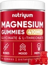 Magnesium Glycinate Gummies for Adults & Kids - 410mg Elemental Magnesium L-Threonate Chewables for Bones & Memory Support, Calm Mood - 2 Month Supply Magnesium Gummies Supplement Complex - 60 pcs
