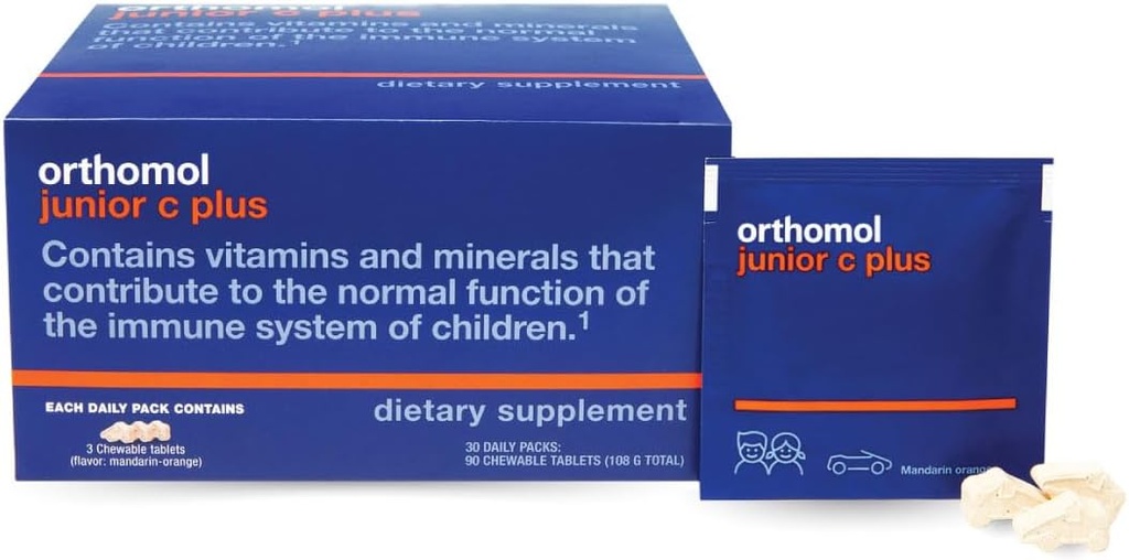 Orthomol Immun Junior C Plus, Kid's Multivitamine, Tangerine smaak, 30-dagen levering