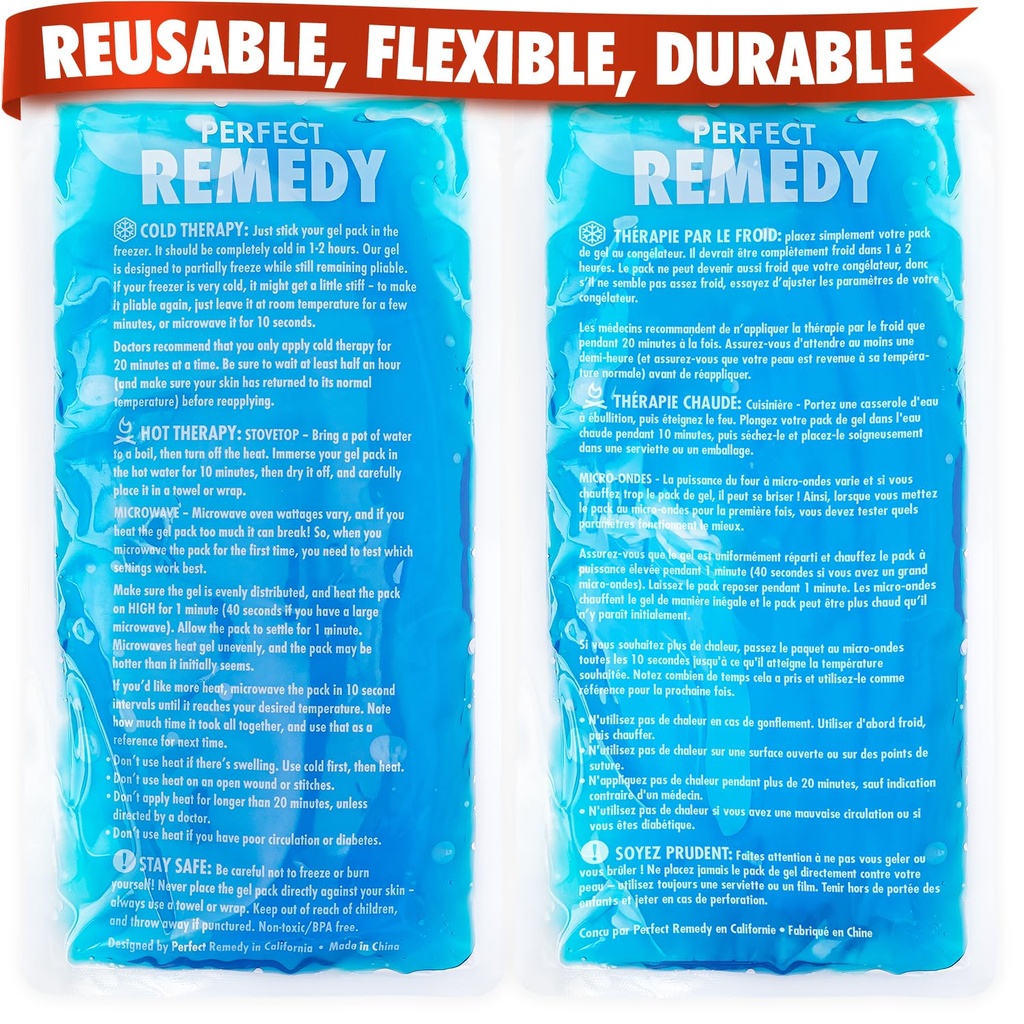 Packs de glace de gel pour les blessures réutilisables, chauds et froids qui est durable, souple et flexible, rapide de soulagement et de récupération (Blue, Reg 2PK)