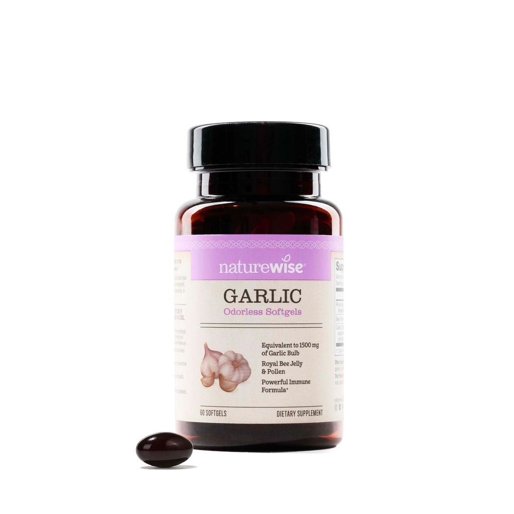 NatureWise Odorless Knoflook pillen - met Royal Bee Jelly & Pollen - Herbal Supplement for Heart Health + Immune System + Antioxidants - Gluten Free, Non-GMO - 60 Softgels [2-Maand supply]