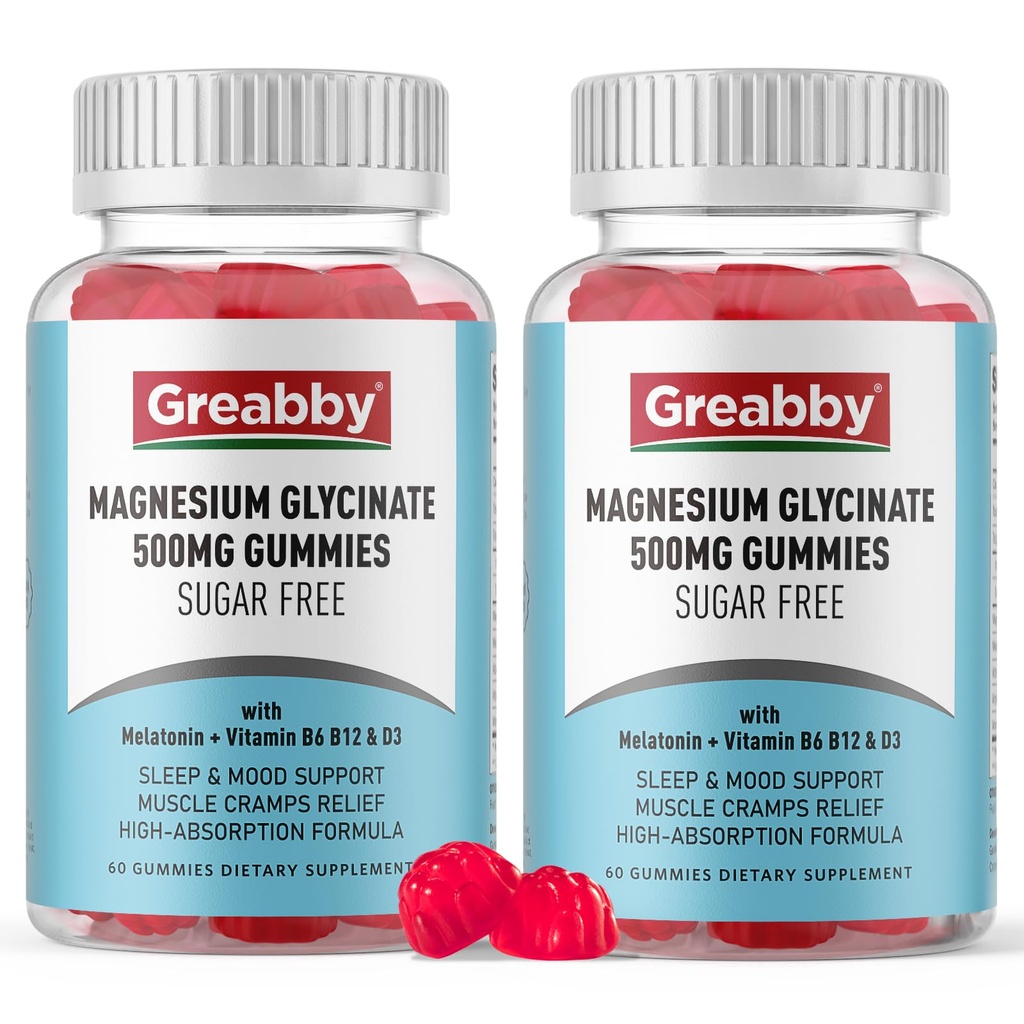 Magnesium Glycinate Gummies 500mg voor volwassenen slaapondersteuning, Kauwbare Magnesium Gummies voor vrouwen en mannen, Muscle Relief & Magnesium Supply (120 Gummies)