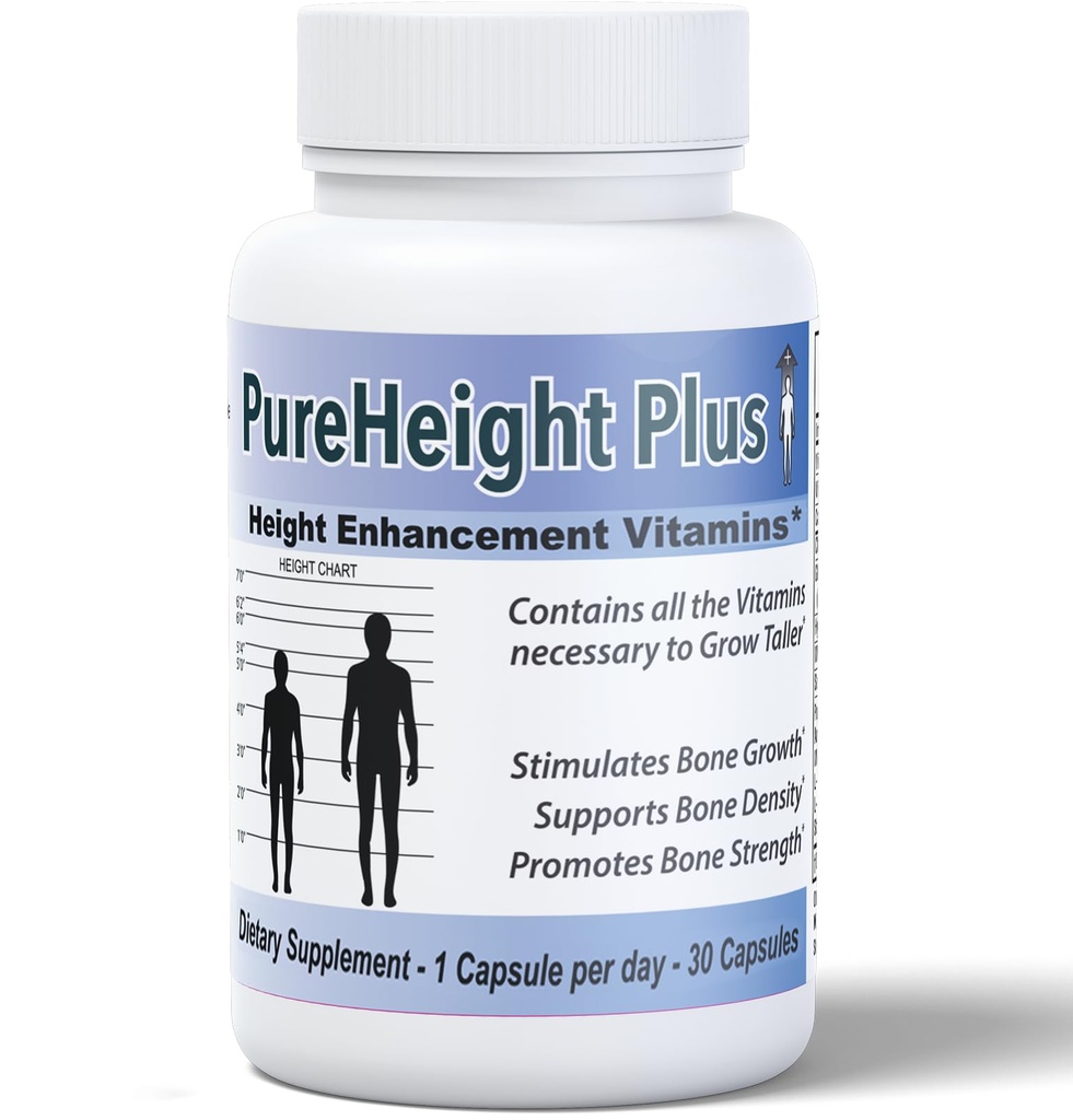 PureHeight Plus #1 Doctor Recommandé supplément d'amélioration de la hauteur - Vitamines de croissance pour les enfants, les adolescents et les adultes - Augmenter la force osseuse et la densité - Enhancer la hauteur Vitamines Grow Taller rapide