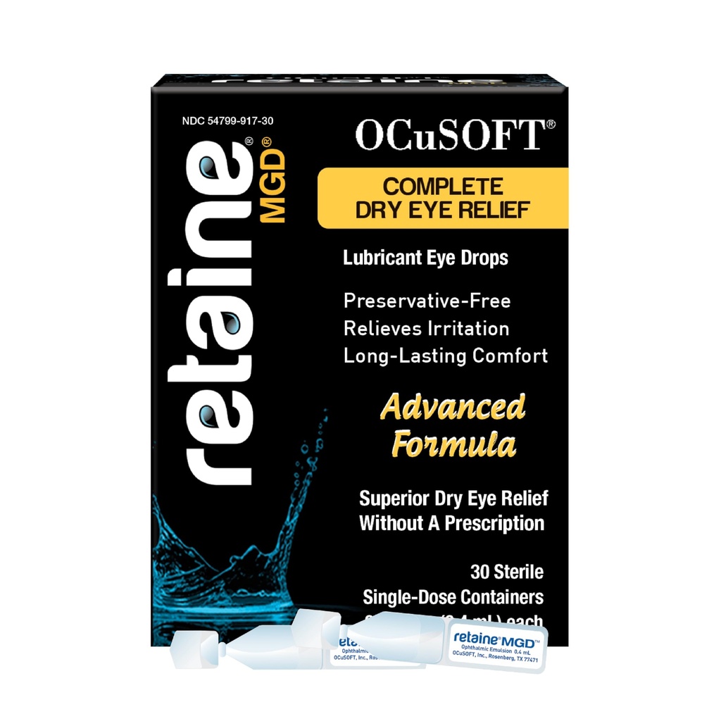 OCuSOFT Retaine MGD Oftalmic Emulsion - Complete droge oogreliëf - Verzacht rode en geïrriteerde ogen - 30 tellen conservatief-vrij verpakking voor eenmalig gebruik - 0,01 Fl Oz