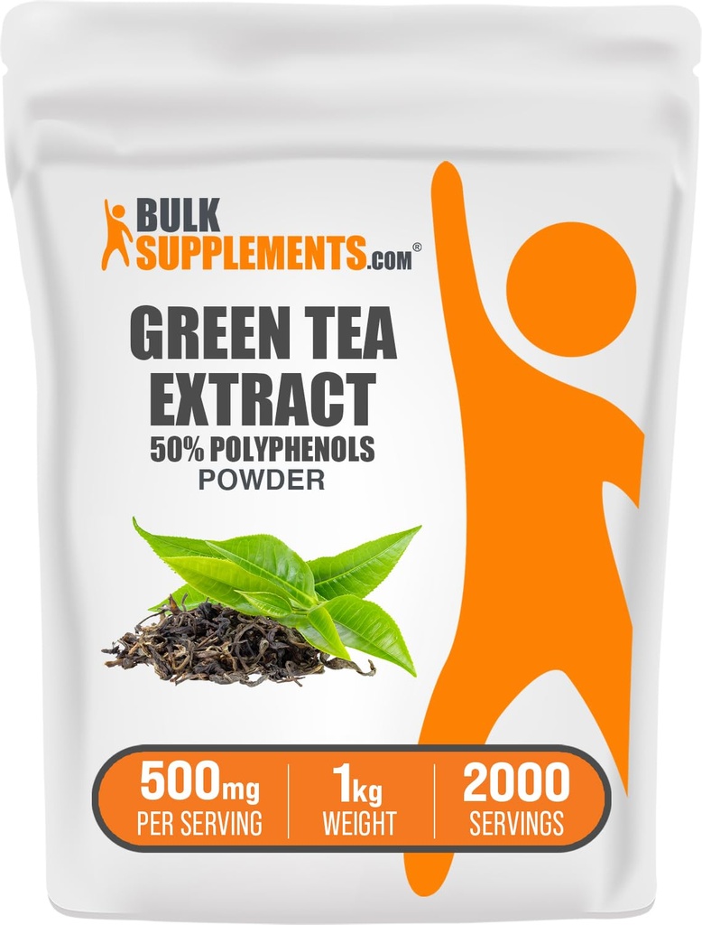 BulkSupplements.comgreen Thee Extract Poeder - 50% Polyfenolen Supplement, EGCG Supplementen - Glutenvrij, 500mg per portie, 1kg (2,2 lbs) (verpakking van 1)