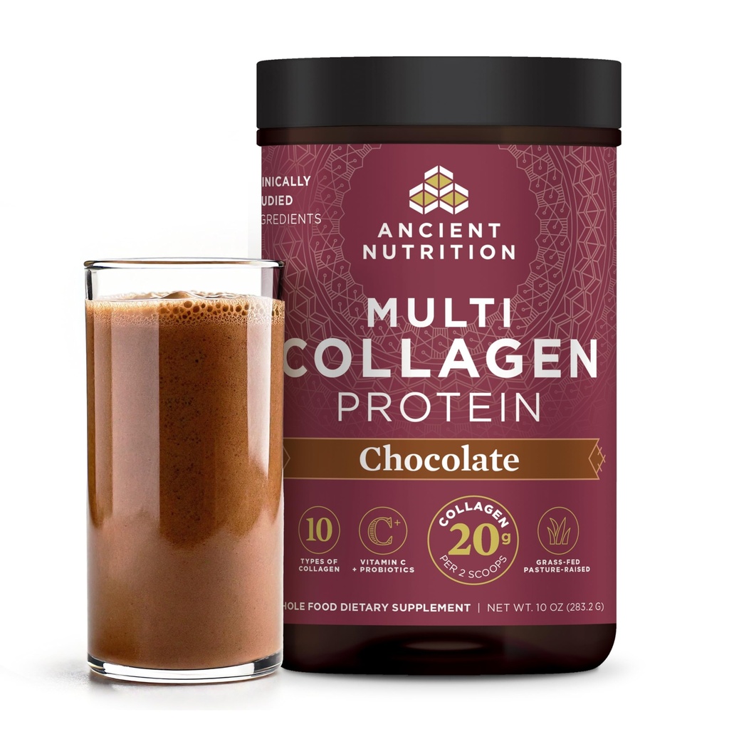 Oude Voeding Collageen Peptides Poeder, Multi Collageen Proteïne, Vrouwen & Mannen, Vitamine C, Probiotica, Gehydrolyseerde Collageen, Ondersteunt huid, gewrichten, Gut Health, Chocolade, 24 Serven