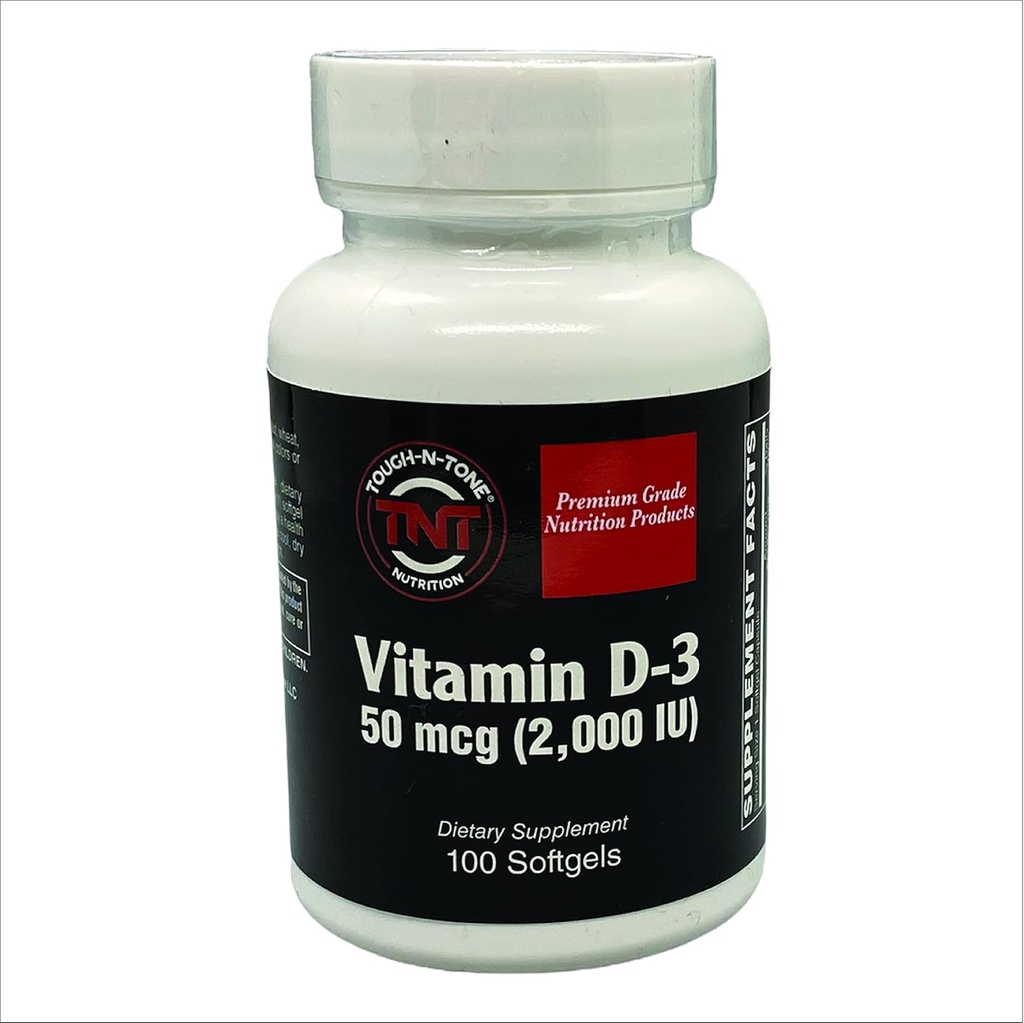 TOUGH-N-TONE Premium Graad Vitamine D-3, 2.000 IE (cholecalciferol), een zeer biologisch beschikbare vorm van vitamine D, in een gemakkelijk te slikken zachte gel.