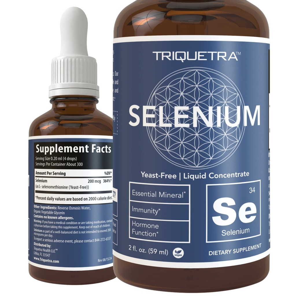 Selenium - 200 mcg, Selenomethionine Form, 300 Servings - Vegan, Glass Bottle, Gist Vrij - Sublingual Liquid Concentrate - Antioxidant, Ondersteunt Immuniteit, Thyroid Health (2 oz.)