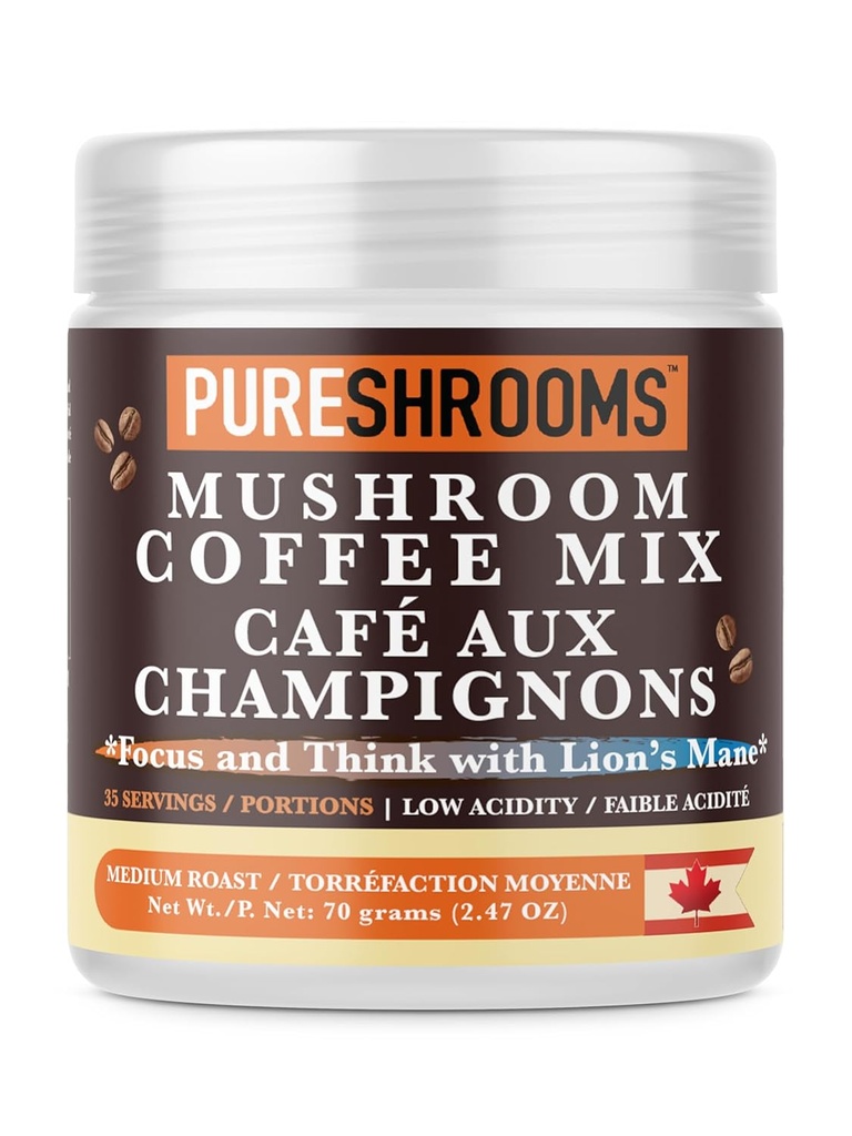 Focus & Think Instant Mushroom Café avec ultra concentré Lion Mane Mushroom Extrait pour stimuler le cerveau - Améliorer Focus, clarté et concentration - Net Wt. 70g/2.47 oz