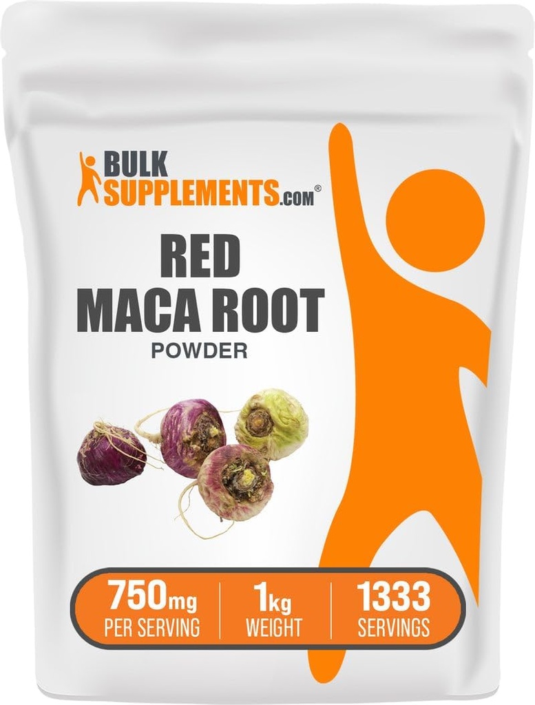 BulkSupplements.com Red Maca Powder - from Root, Maca Supplement, Herbal Supplement - Vegan & Glutenvrij, 750mg per portie, 1kg (2,2 lbs) (Pack of 1)