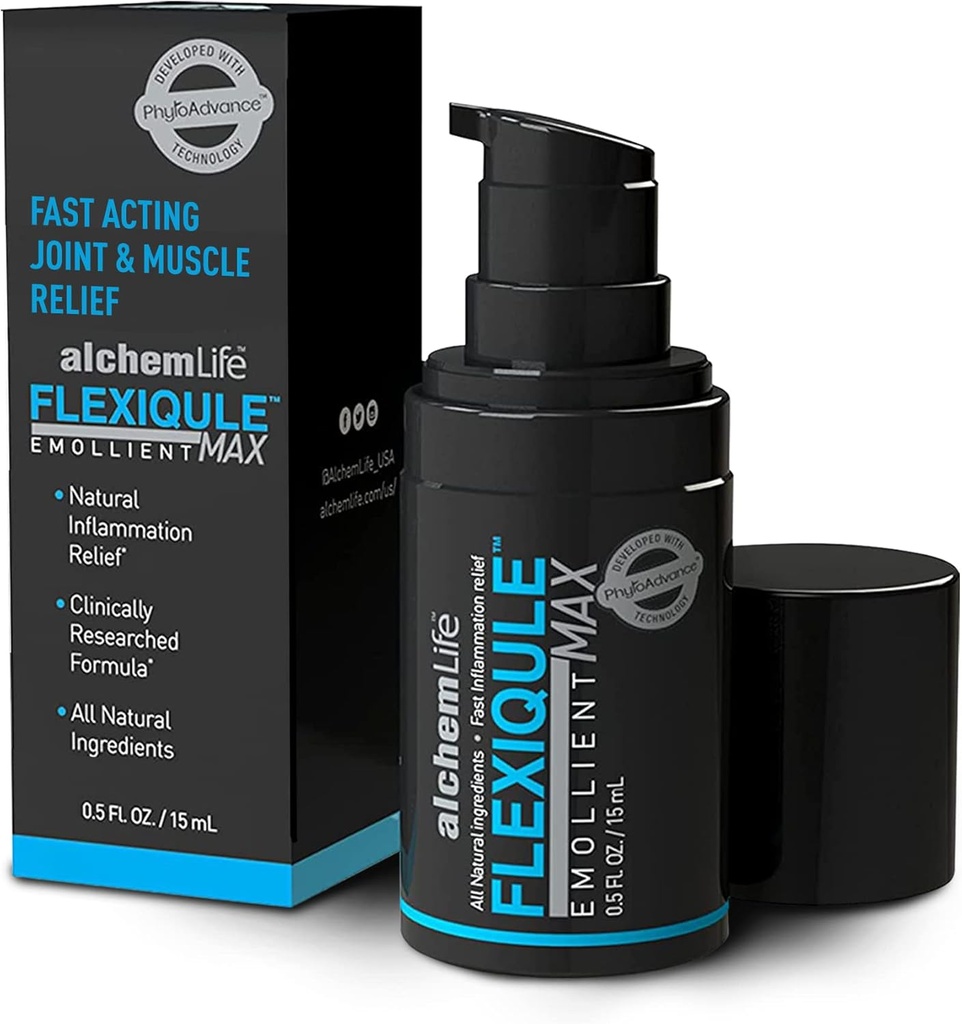 AlchemLife FlexiQule MAX - Emollient à action rapide soutenant le soulagement naturel des articulations et des muscles - Soin Stiffness & Aides Mobilité - Powerful Phyto-Actives of Ginger, Boswellia & Piperine - (15mL de pompe)