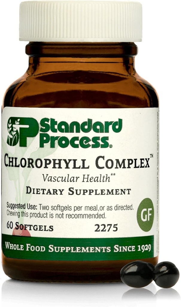Standard Process Inc. Chlorofyl Complex - Immune Support, Antioxidant Activity, Skin Health en Hair Health Ondersteuning met Vitamine A, Zonnebloemlek, Boekweit, Spaanse Mos - 60 Softgels