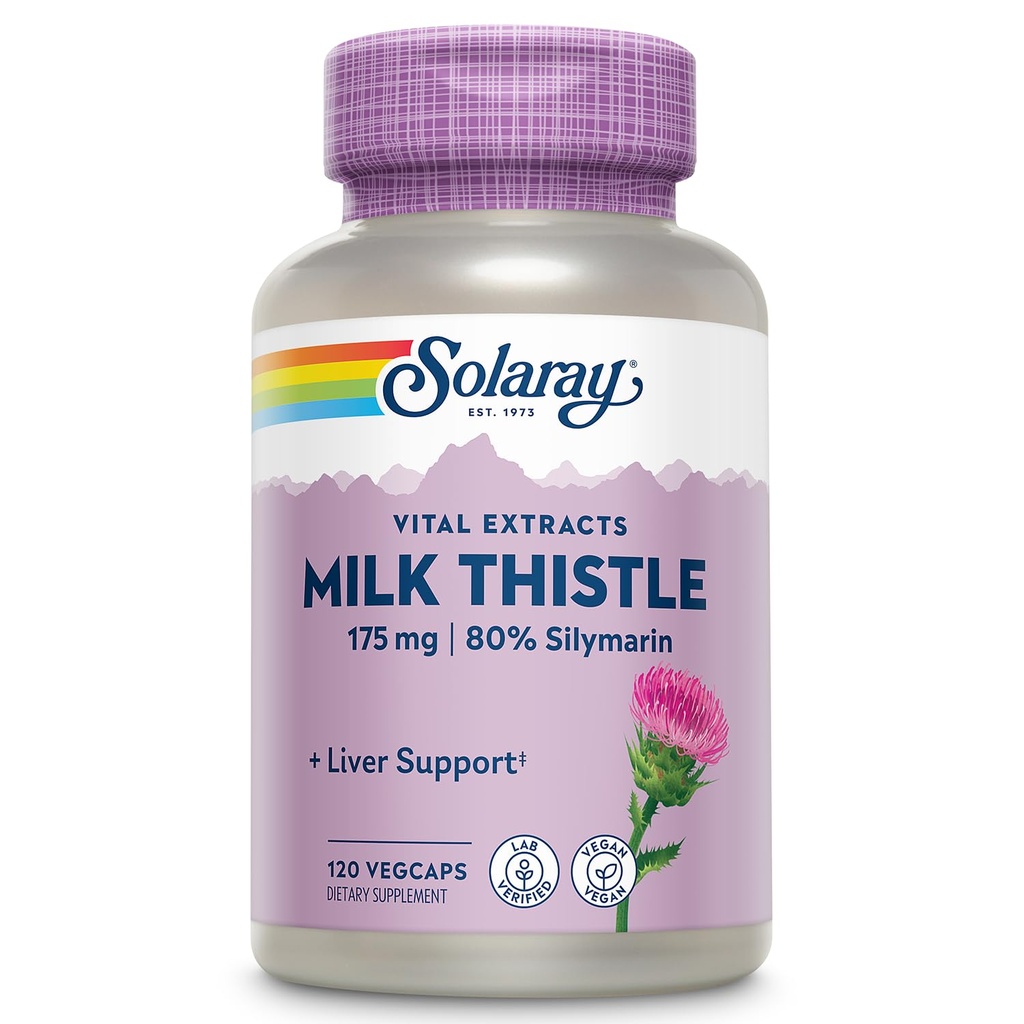 SOLARAY Milk Thistle Seed Extract 175mg Antioxidant Bedoeld om te helpen ondersteunen van een normale, gezonde lever Non-GMO & Vegan 120 VegCaps