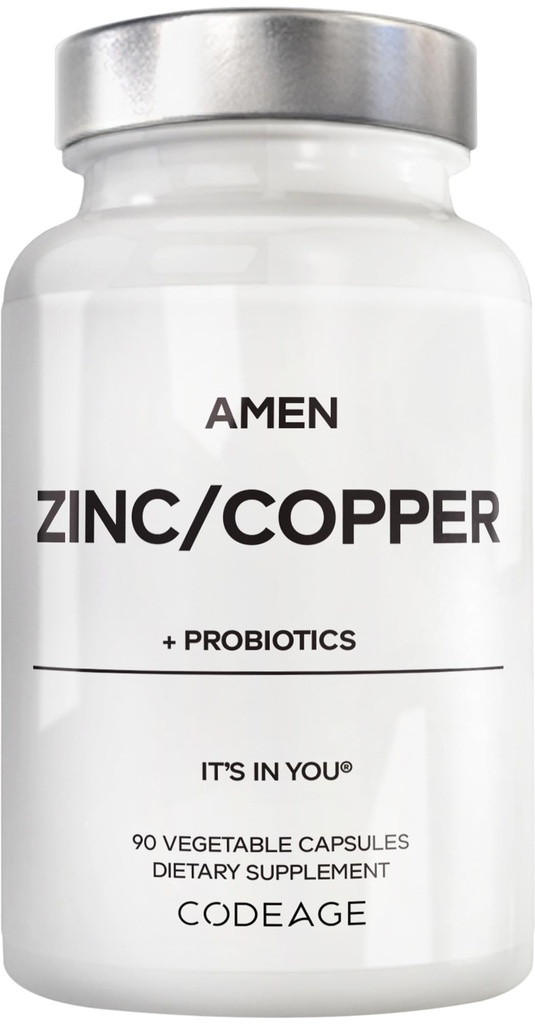 Amen Zink & Koper Supplement + Probiotica, 3 maanden Levering, 1 per dag - 50 mg Zink Picolinaat Vitamin Pillen - Essentiële Mineralen Supplementen 2 Miljard CFU Probiotische 
