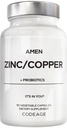 Amen Zink & Koper Supplement + Probiotica, 3 maanden Levering, 1 per dag - 50 mg Zink Picolinaat Vitamin Pillen - Essentiële Mineralen Supplementen 2 Miljard CFU Probiotische 