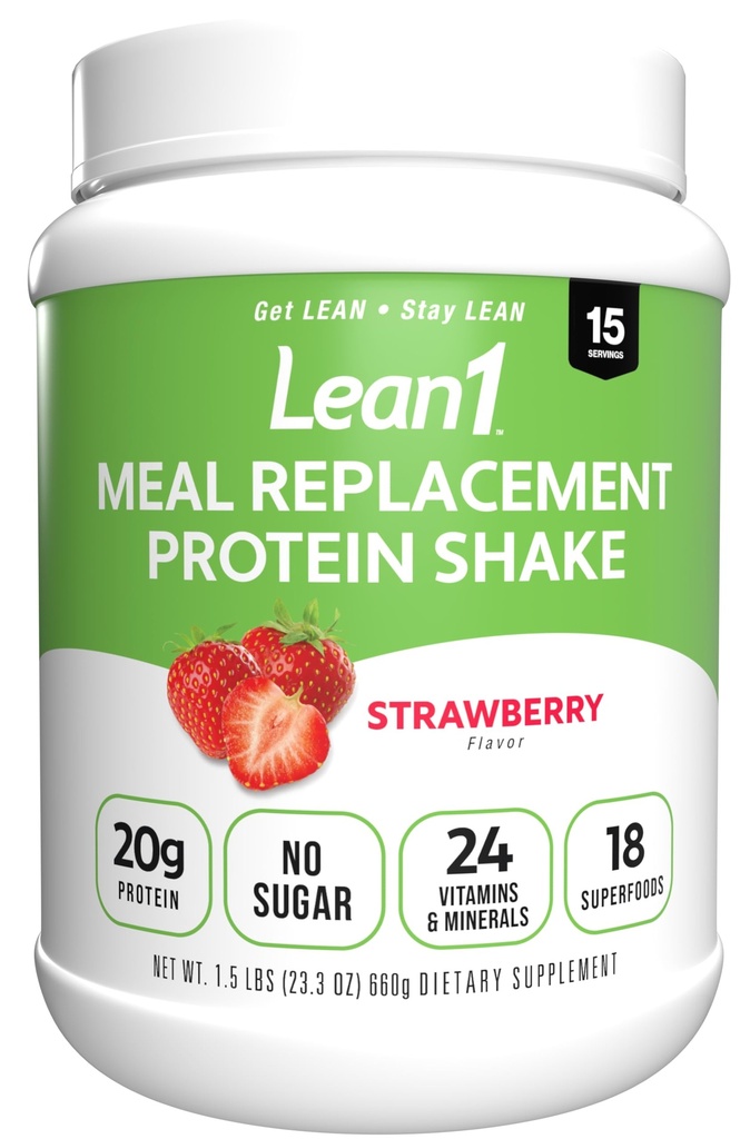 Lean1 Maaltijd Vervanging Proteïne Shake, Aardbei Smaak, 15 Serving Tub