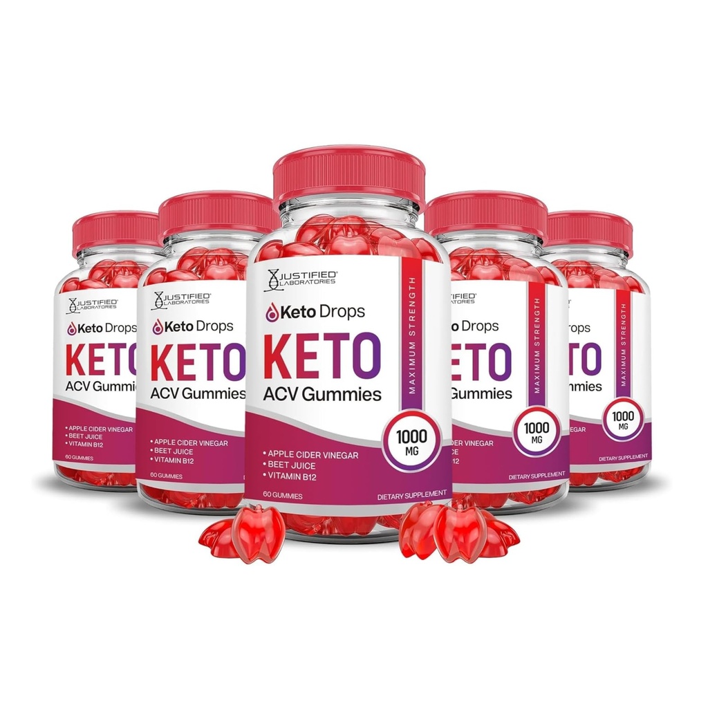 Laboratoires justifiés (5 pack Keto gouttes Gommies Keto ACV Formule 1000MG Keto gouttes Gommies Keto vinaigre de cidre de pomme préparé avec du jus de pomme de grenade poudre B12 Vegan Non OGM 300 Gommys