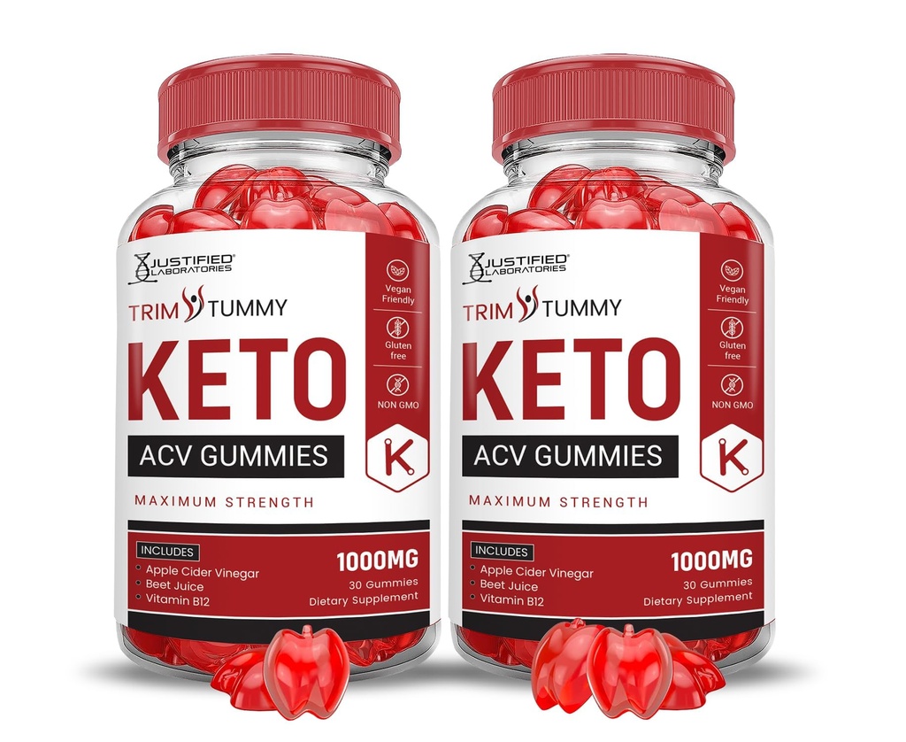 Justified Laboratories (2 Pack Trim Tummy Keto ACV Apple Cider Vinegar Geformuleerd met Granaatappel Beet Juice Powder B12 Vegan Non GMO 120 Gummies