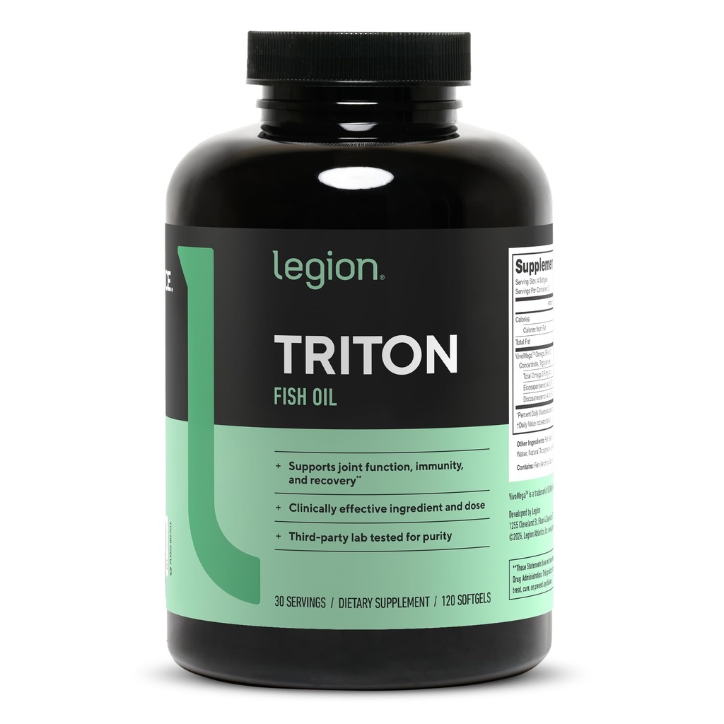 LEGION Triton Fish Oil Capsules - Triple Strength Omega 3 Essentiële vetzuren met vitamine E & Citroenolie voor maximale absorptie, versheid & zuiverheid - 2400mg EPA & DHA per portie, 30 Svgs