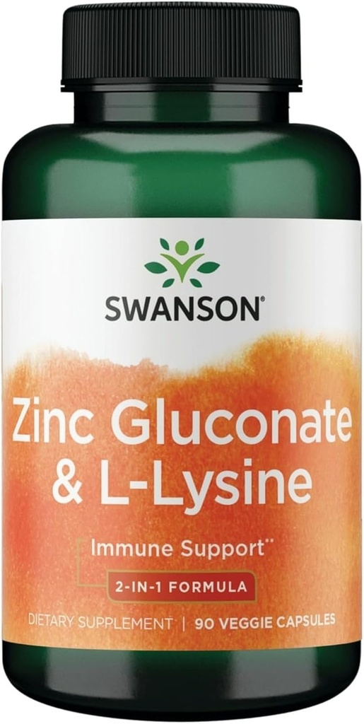 Swanson Zink Gluconaat "&" L-Lysine - 2-in-1 Formule 90 Veg Caps